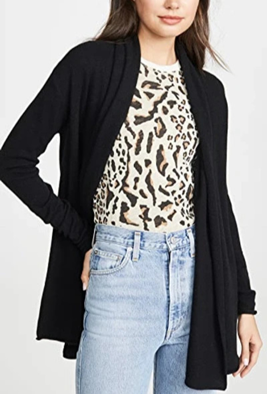 Club Monaco Cristina Shawl Collar linen mesh Cardigan In Black M A009340